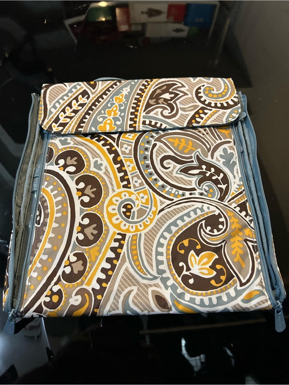 Printed Paisley Makeup Case in Yellow, Gray, Brown